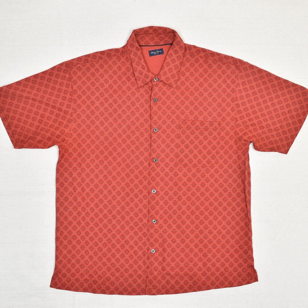 Linea Rosso Men's Button Down Shirt Geometric 100% Silk Red Size 2XL Signature